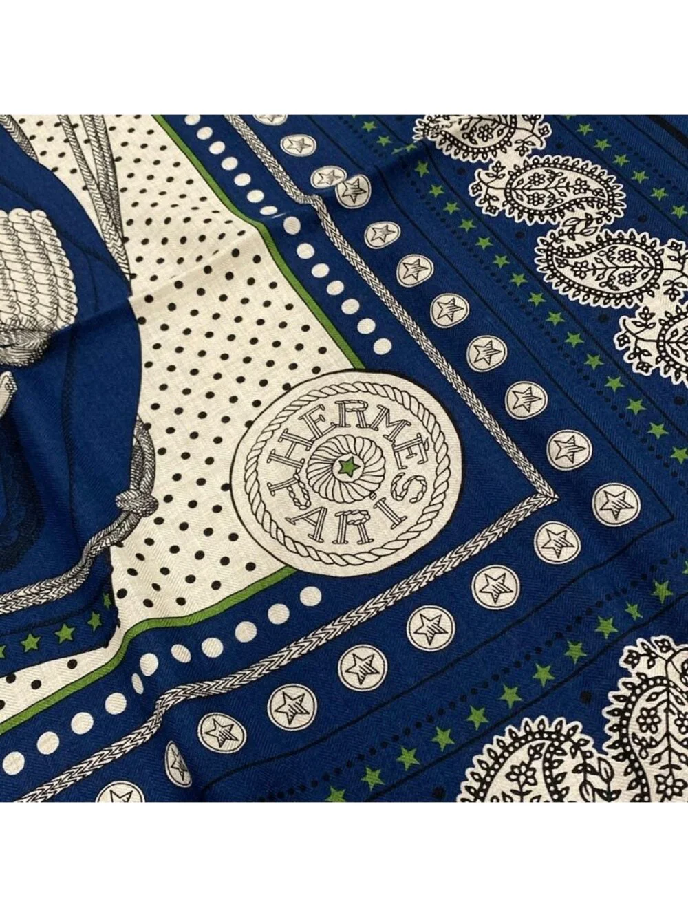 Hermes Shawl Carre Geant 140 Navy Ivory Black Zouaves Et Dragons Scarf